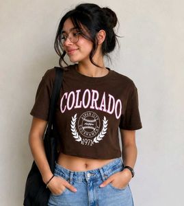 Brown Colorado Graphic Crop Top