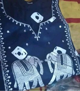 Navy Blue Kuria with Elephant Print🥰
