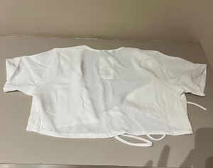 White Cropped Tie-Up Top