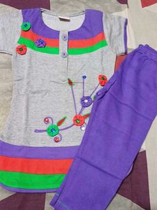 Grey top with Purple Pants