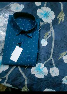 Men's Printed Blue Casual Shirt in L 40 size