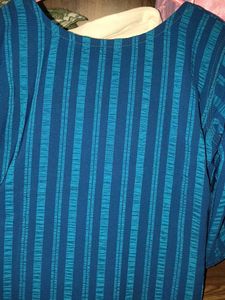 Blue Striped Kurta with Embroidery