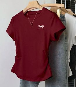 Chic Maroon T-Shirt with Bow Detail ❤️