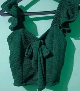 Green Tie-Front Crop Top