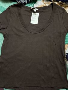 h&amp;m Ribbed Knit Scoop Neck T-Shirt