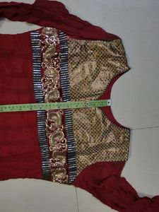 Elegant Maroon Kurta with Gold Embellishments