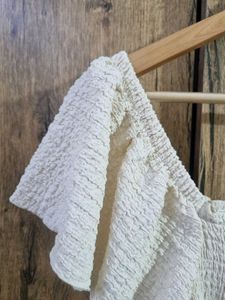 H&amp;M Cream Ruffled Sleeve Mini Dress