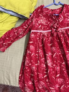 Red Floral Print Kurta
