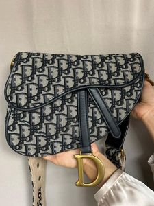 Auth Christian Dior Oblique medium saddle