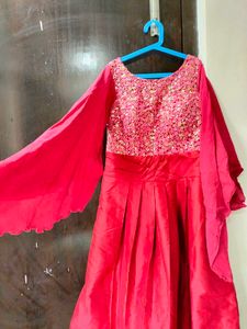 Stunning Pink Sequined Ethnic High low patter Gown