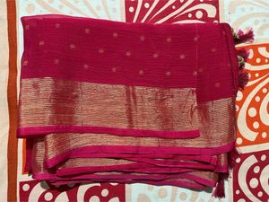 Pure Chiffon Pink Saree With Blouse Piece