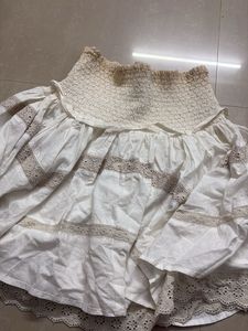 Imported Two Layered White Smocked Waist Mini Skir