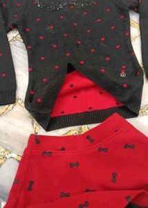 24. Woolen Cute Black &amp; Red Skirt Set