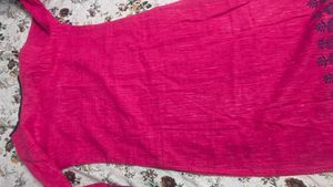 khadi cotton Pink Kurta with Navy Print
