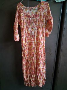 Elegant Printed Kurta with Embellished Neckline