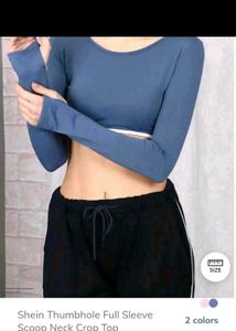 Blue Thumbhole Crop Top