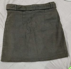 Olive Green Belted Mini Skirt
