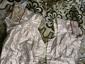 Elegant Silver Brocade Blouse