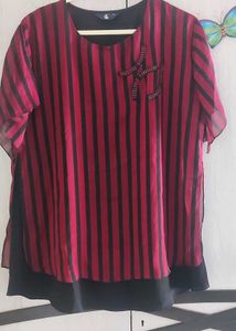 Chic Red & Black Striped Top