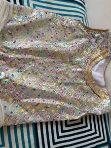 Elegant Cream &amp; Pink Embellished Lehenga