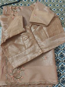 Premium Nude Organza Saree with Sequin Embroidery