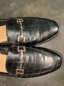 Black Croc Loafers with Gold Buckle