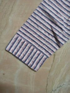 White &amp; Grey Striped Cotton Dress For Women