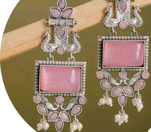 Pink Stone Peacock Earrings