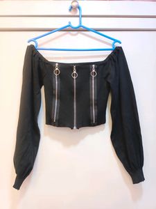 Black Crop Top With Zip
