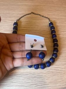 Veraai Blue Beaded Necklace &amp; Earring Set