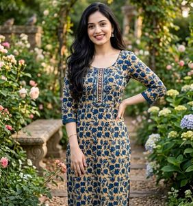 Beautiful Dark Blue Floral Print Kurta