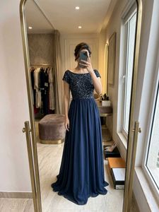 Elegant Sequined Navy Gown