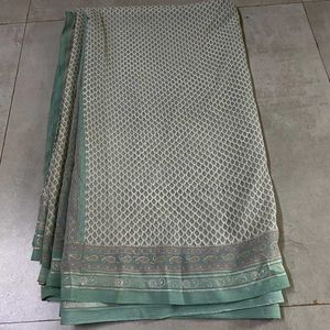 🍀Sage Green Printed Synthetic Saree💚