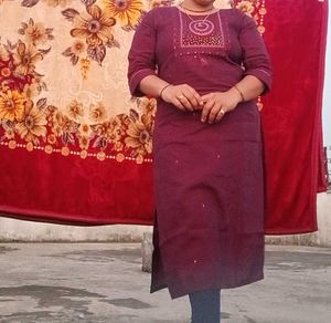 Elegant Maroon Kurta with Embellished Neckline
