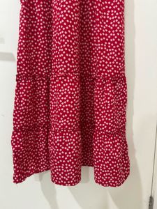 Red Floral Midi Dress with Ruffles