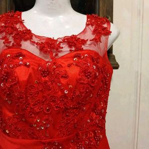 red chiffon gown