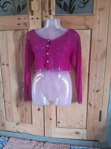 Sheer Pink Button-Up Cardigan