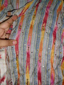 Beautiful Kurti With Koti Flower Sequence Work