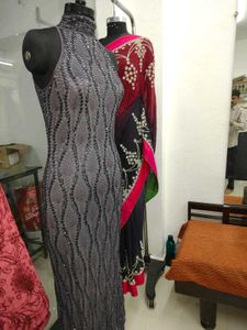 Elegant Grey Crochet  Halter Neck Gown
