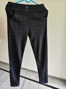 Chic Black Plaid Pants/Trousers