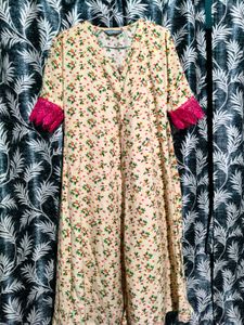 Medium Size Maxi Nude With Red Floral Prints