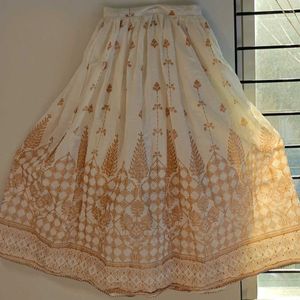 Elegant White & Gold Ethnic Skirt