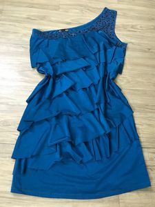 one shoulder blue dress bust 34/36 length 33/1/2