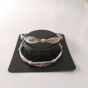 Sterling Pure Silver CZ  Rhodium Bangles 1 Pair