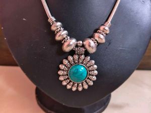 boho silver Turquoise stone Necklace &amp; Earring Set