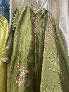 Olive Green Floral Salwar Kameez