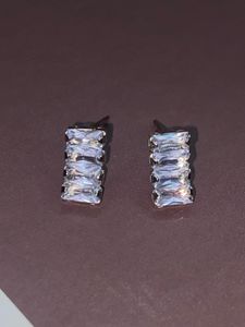 Elegant Silver Stud Earrings With Stones