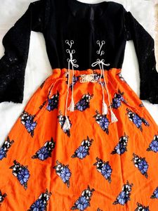 Unique Orange Floral Dress❤️