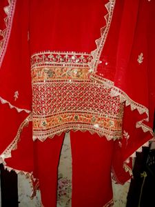 Red Embroidered Kurta Set with Dupatta