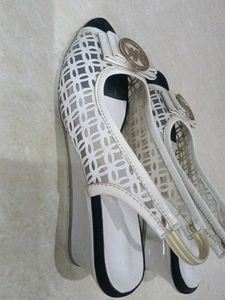 Stylish White Mesh Slingback Flats